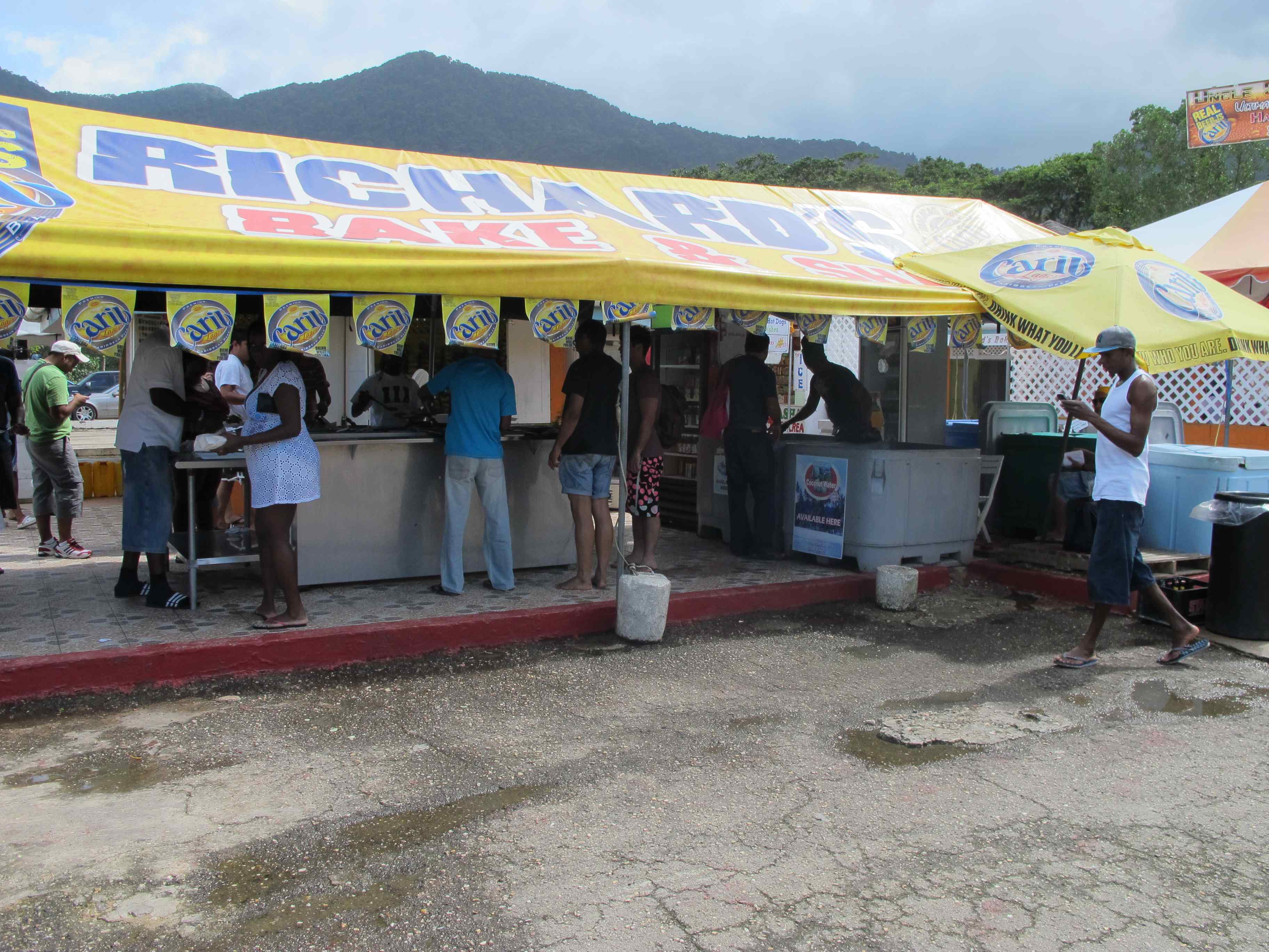 The famous Richard's Bake and Shark, a fried fish sandwich with a unique and delicious buffet of toppings, Maracas Beach