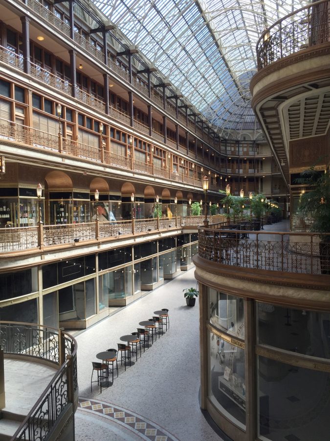 Downtown Cleveland: Hobbs was taken with The Arcade landmark, built in the late 1800’s. Hobbs: “This type of architecture is reminiscent of a similar period of retail interior design as was built in Johannesburg, a style which originated from Paris." The typically busy building was quiet as Hobbs went on a Sunday when shops were closed. 