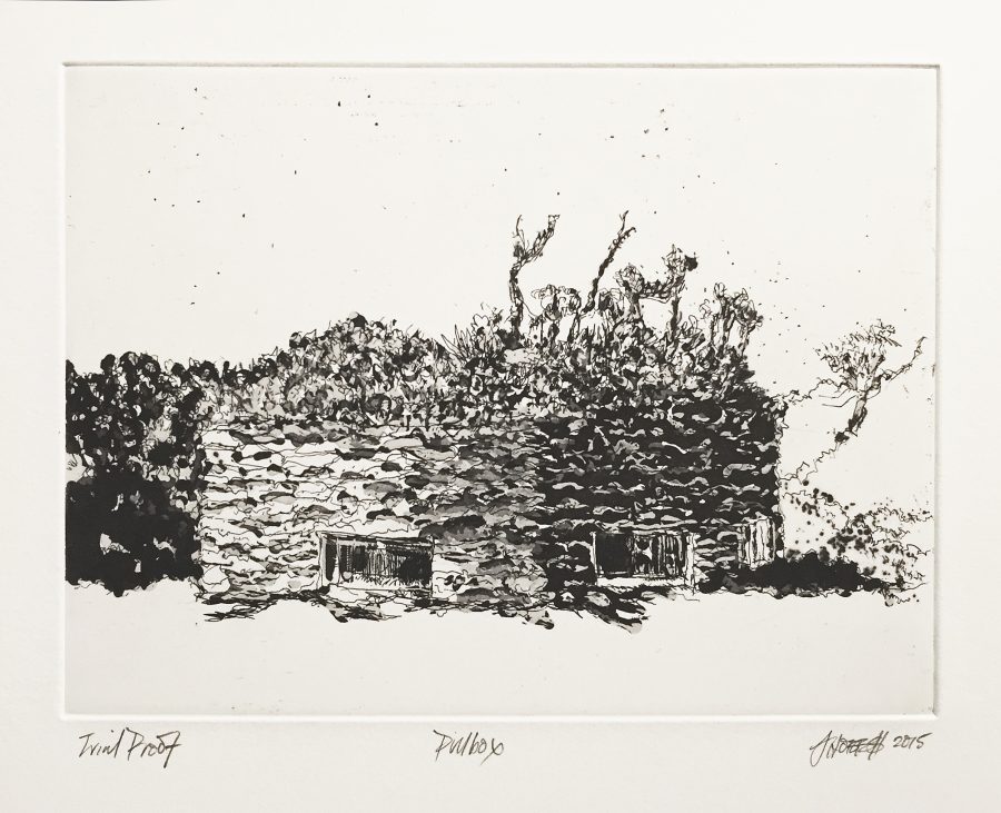 Pillbox - etching, hardground. 