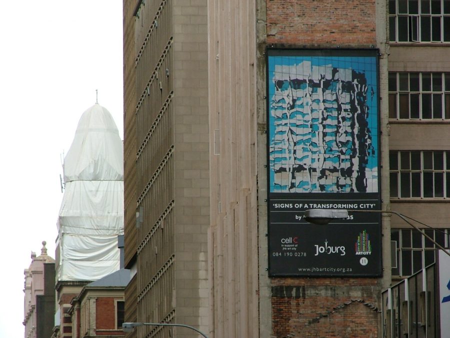 The billboard was erected on the side of a building in Johannesburg’s city centre, corner Rissik and Fox Street. 