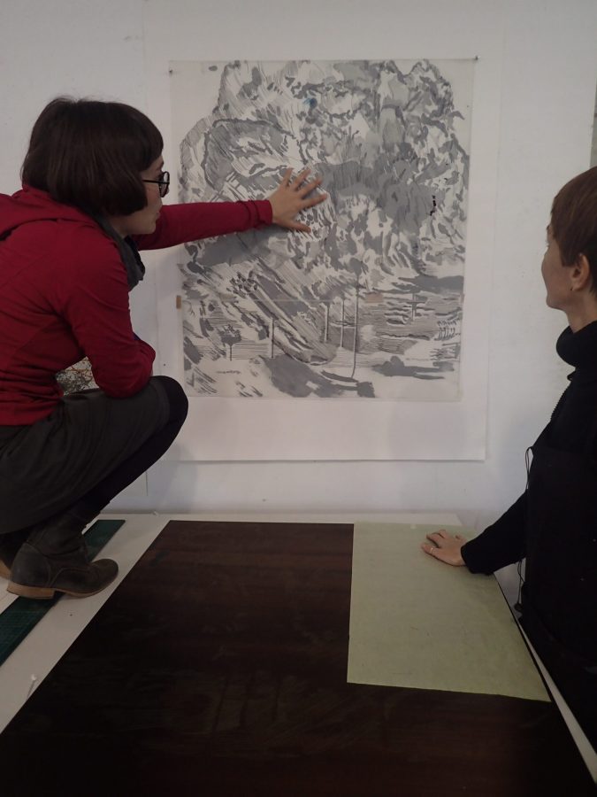 Master printer, Jill Ross, discusses Robyn Penn's latest developments with her sugarlift: the addition of another layer characterised by intricate, directional line work, contrasting with the drip and smudge qualities of the underlayer