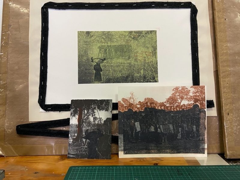 Work in progress: Helena’s prints required layering of imagery and subtle additions of colour and mark to create complex and intricate imagery. 