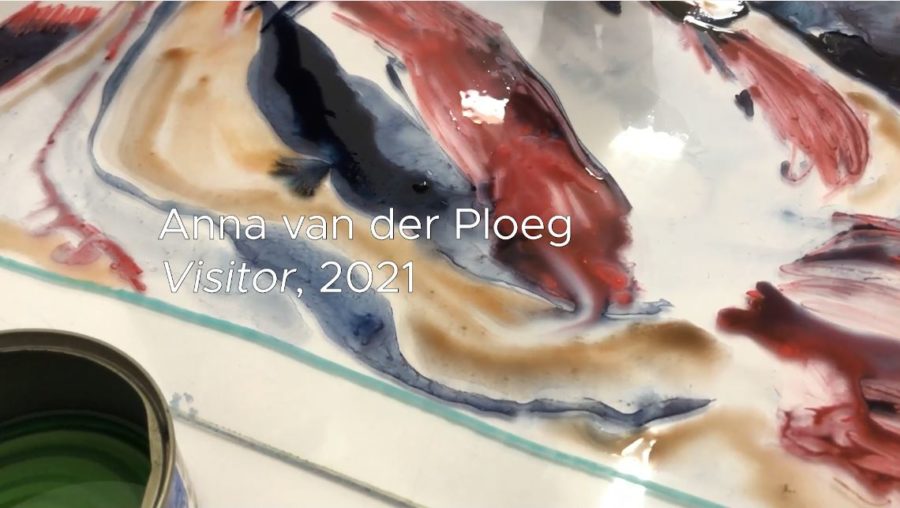 Anna van der Ploeg working on The Winds! water colour monotype series